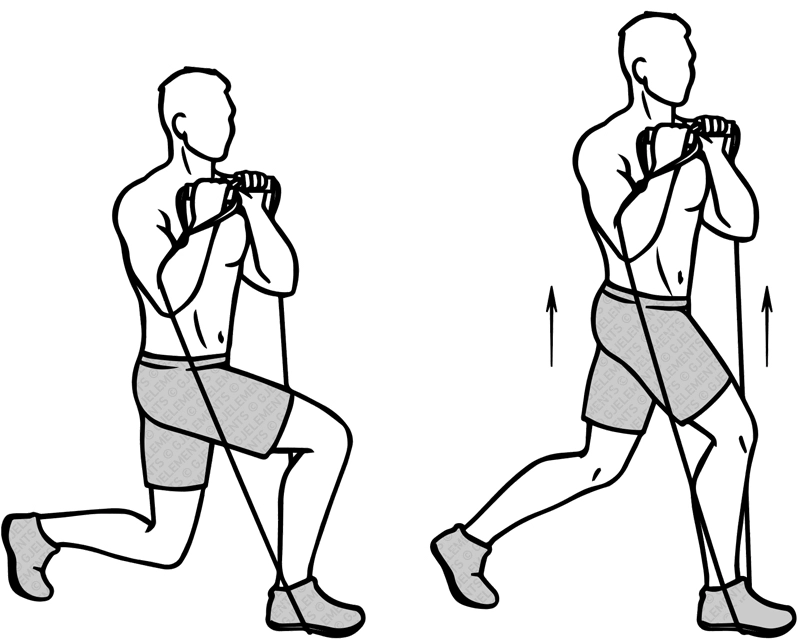 Exercice fessiers lunges avec tube élastique de musculation