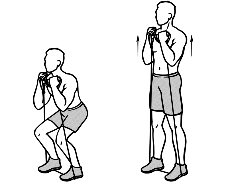 Exercice fessiers squats avec tube élastique de musculation